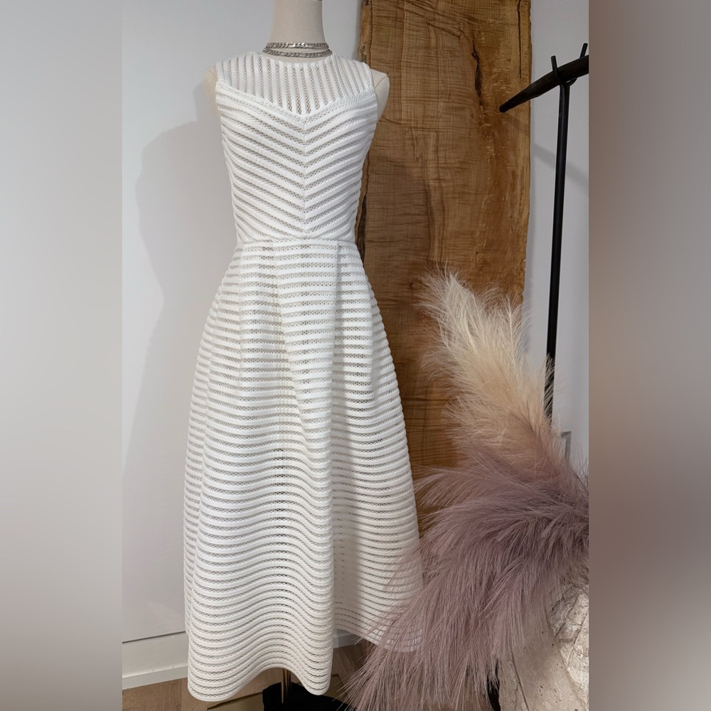 Maje White Fit and Flare Spaghetti Strap Dress